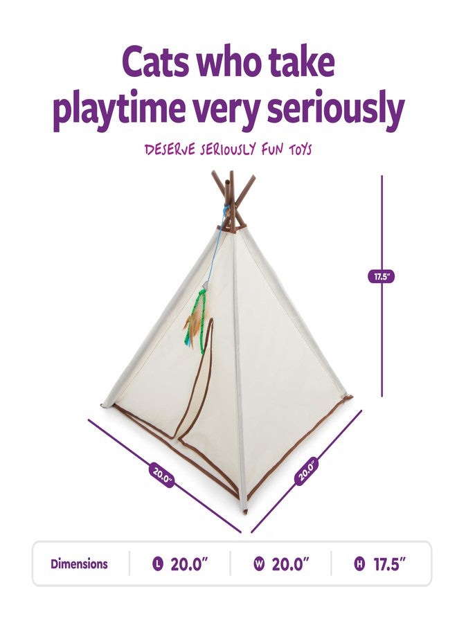 SmartyKat Kitty Camp Crinkle Cat Tent Hideaway, Collapsible Tent with Detachable Feather Toy for Privacy & Play for Cats & Kittens, Beige, One Size - Image 3